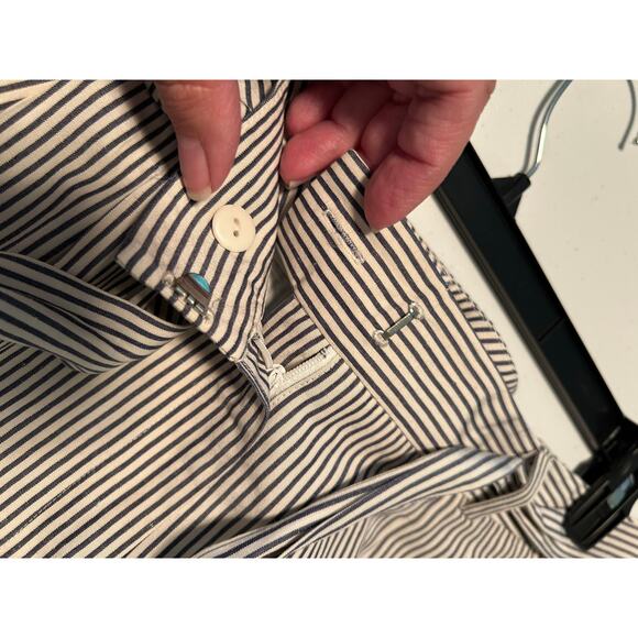 Talbots White Blue Silk Linen Striped Belted Cropped Wide Leg Pants - Picture 4 of 9